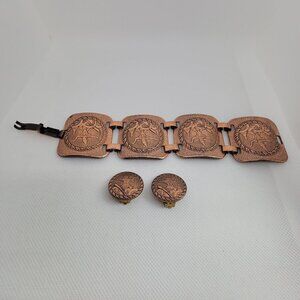 Siam Goddess Thailand Solid Cooper Link Bracelet And Round Stud Earrings Set